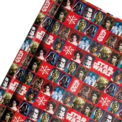 Hallmark 4M Christmas Wrapping Paper - Red Star Wars™ Movies Design