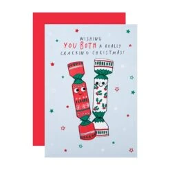 Hallmark Christmas Card For Both Of You - Funny Festive Crackers Design With Red Foil