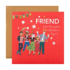 Hallmark Christmas Card For Friend - Festive Party Design With 3D Add On And Silver Foil