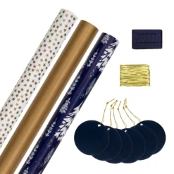 Hallmark Christmas Wrapping Paper Pack - 3 Paper Rolls, 2 Ribbons & 6 Tags