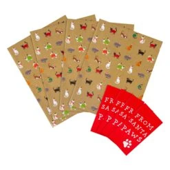 Hallmark Christmas Wrapping Paper And Gift Tag Pack For The Cat - 4 Sheets And 4 Tags In 1 Design
