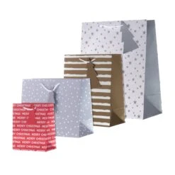 Hallmark Christmas Gift Bag Bundle - 4 Bags In 4 Festive Designs - White, Gold Silver And Red
