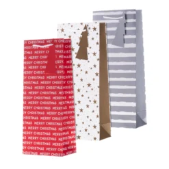 Hallmark Christmas Bottle Gift Bags - Pack Of 3 Bags In 3 Designs - Red, Silver And Gold