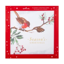 Hallmark Charity Christmas Cards - Pack Of 16 In 2 Robin Designs