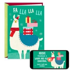 Hallmark Video Greetings General Christmas Card - 'Fa Lla Lla Llama' Design
