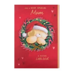 Hallmark Large Luxury Boxed Christmas Card For Mum - Cute Forever Friends Bear In Wreath Design -Pod Shop 25575215 4