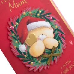 Hallmark Large Luxury Boxed Christmas Card For Mum - Cute Forever Friends Bear In Wreath Design -Pod Shop 25575215 6