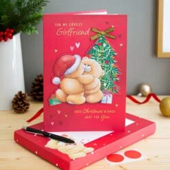 Hallmark Medium Luxury Boxed Christmas Card For Girlfriend - Cute Forever Friends With Hearts Design