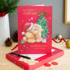 Hallmark Medium Luxury Boxed Christmas Card For Girlfriend - Cute Forever Friends With Hearts Design