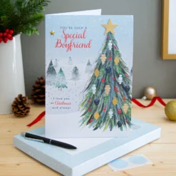 Hallmark Medium Luxury Boxed Christmas Card For Boyfriend - Classic Winter Scene With Tree Design