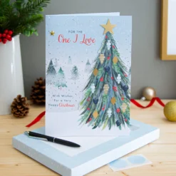 Hallmark Medium Luxury Boxed Christmas Card For One I Love - Classic Winter Scene With Tree Design