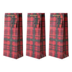 Hallmark Christmas Bottle Gift Bags - Pack Of 3 In Tartan Design