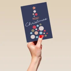 Pod Personalised Merry Xmas Christmas Tree Card -Pod Shop F1134006 hand L