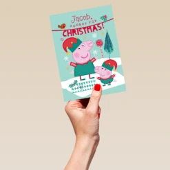 Pod Personalised Kids Peppa Pig Elves Christmas Card -Pod Shop F3005527 hand L