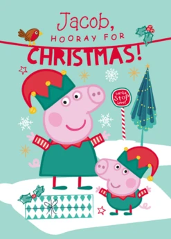 Pod Personalised Kids Peppa Pig Elves Christmas Card