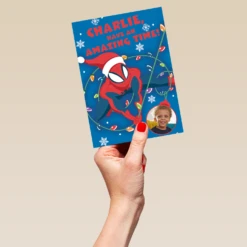 Pod Personalised Kids MARVEL Spider-Man Photo Christmas Card -Pod Shop F3005592 hand L
