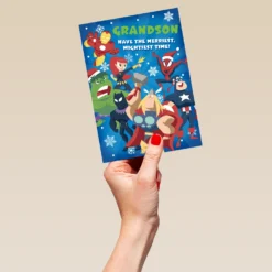 Pod Personalised Kids Grandson MARVEL Avengers Christmas Card -Pod Shop F3005594 hand L