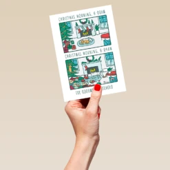 Pod Personalised Funny Editable Cartoon Christmas Morning Card -Pod Shop F3005625 hand L