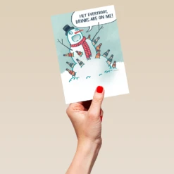 Pod Personalised Funny Christmas Shoebox Cartoon Snowman Drinks Card -Pod Shop F3005639 hand L