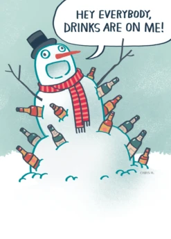 Pod Personalised Funny Christmas Shoebox Cartoon Snowman Drinks Card