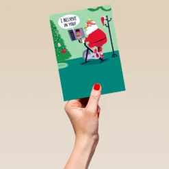 Pod Personalised Funny Christmas Shoebox Cartoon Santa Exercise Card -Pod Shop F3005643 hand L