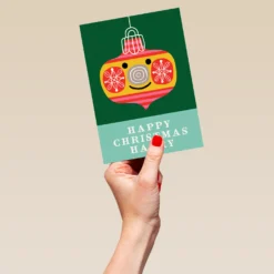 Pod Personalised Kids Christmas Editable Cute Bauble Face Card -Pod Shop F3005649 hand L