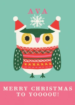 Pod Personalised Kids Editable Cute Owl Christmas Jumper Card