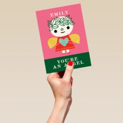Pod Personalised Kids Christmas Editable Cute Angel Heart Wings Card -Pod Shop F3005655 hand L