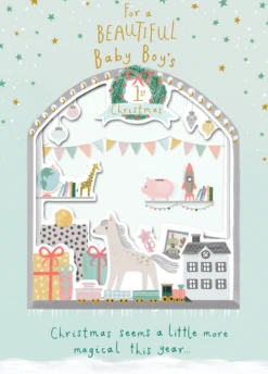 Pod Personalised Cute Baby Boy's 1st Christmas Nursery Toys Card