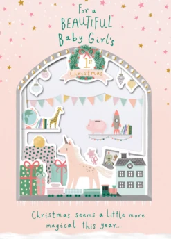 Pod Personalised Cute Baby Girl's 1st Christmas Nursery Toys Card