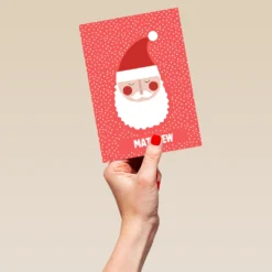 Pod Personalised Modern Christmas Kids Editable Santa Face Card -Pod Shop F3005684 hand L