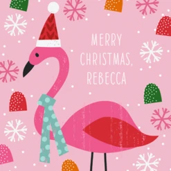 Pod Personalised Modern Christmas Kids Flamingo Santa Hat Card
