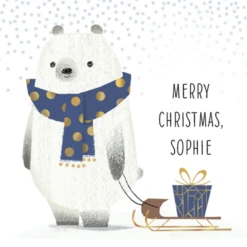 Pod Personalised Cute Christmas Kids Bear Sledge Card