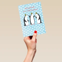 Pod Personalised Cute Christmas Kids Editable Penguin Card -Pod Shop F3005689 hand L