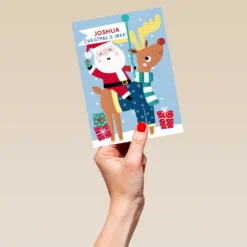 Pod Personalised Kids Christmas Editable Santa Reindeer Flag Card -Pod Shop F3005690 hand L
