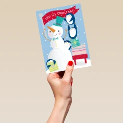 Pod Personalised Kids Snowman & Penguins Flag Christmas Card -Pod Shop F3005691 hand L