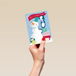 Pod Personalised Kids Snowman & Penguins Flag Christmas Card -Pod Shop F3005691 hand S