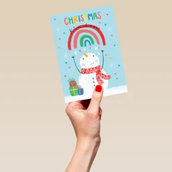 Pod Personalised Kids Christmas Snowman Rainbow Cute Card -Pod Shop F3005692 hand L