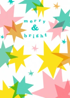 Pod Personalised Modern Christmas Colourful Stars Merry & Bright Card