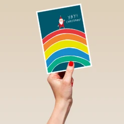 Pod Personalised Modern Christmas Illustrated Santa Rainbow Yay Card -Pod Shop F3005723 hand L