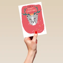 Pod Personalised Modern Christmas Quirky Cheetah With Antlers Card 9 Pod Personalised Modern Christmas Quirky Cheetah With Antlers Card -Pod Shop F3005727 hand L
