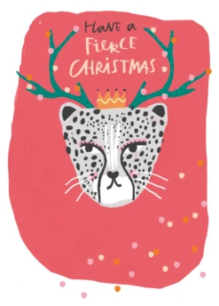 Pod Personalised Modern Christmas Quirky Cheetah With Antlers Card