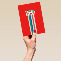 Pod Personalised Modern Christmas Retro Stripe Tinsel Time Card -Pod Shop F3005729 hand L