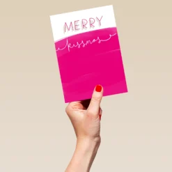 Pod Personalised Modern Christmas Bright Pink And White Merry Xmas Card -Pod Shop F3005732 hand L