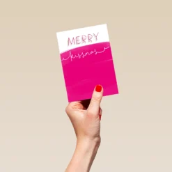 Pod Personalised Modern Christmas Bright Pink And White Merry Xmas Card -Pod Shop F3005732 hand S