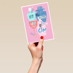 Pod Personalised Modern Christmas Bottles Let The Fun Be Gin Card -Pod Shop F3005733 hand L
