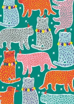 Pod Personalised Modern Colourful Christmas Cats Card