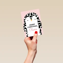 Pod Personalised Cute Christmas Kids Dotty Penguin Card -Pod Shop F3005736 hand S