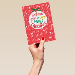 Pod Personalised Classic Christmas Text-Based Merry Bauble Card -Pod Shop F3005746 hand L