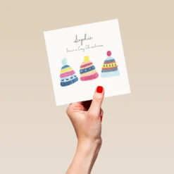 Pod Personalised Modern Woolly Hats Christmas Card -Pod Shop F3005748 hand L